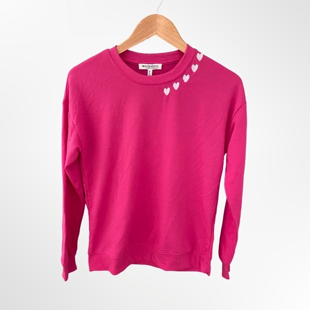 Workshop Republic Long Sleeve Fuchsia Hearts Valentine's Sweatshirt NWT Size XS